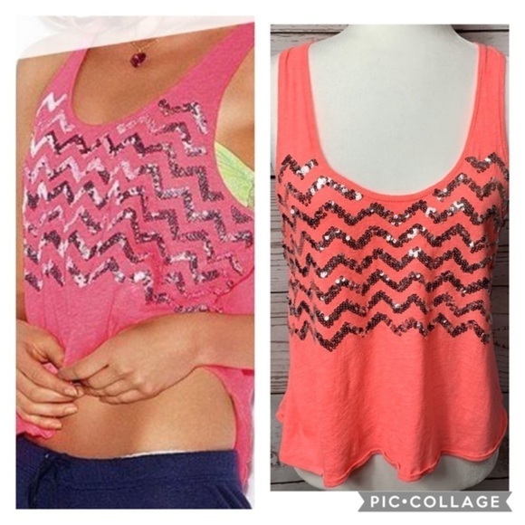 EUC PINK VS Sequin Chevron Hi-Low Tank Top - Picture 1 of 7